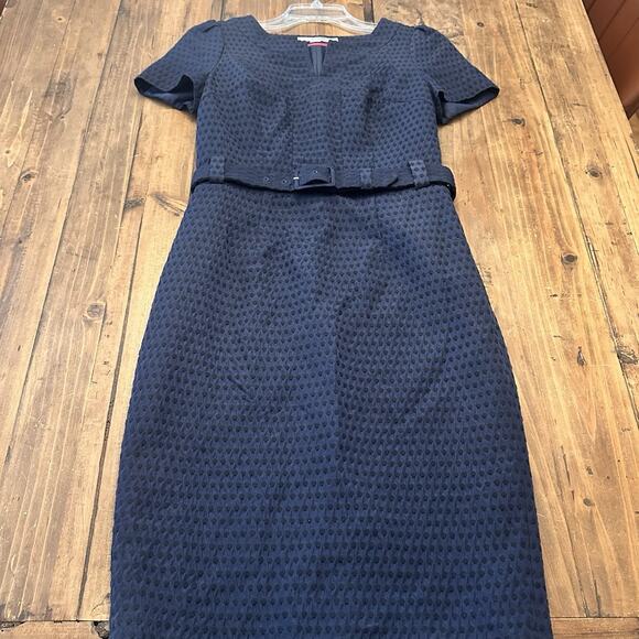 Boden Size 4 Pencil Dress Belted Midi Swiss Dots Navy Blue Classic Preppy - Picture 5 of 16